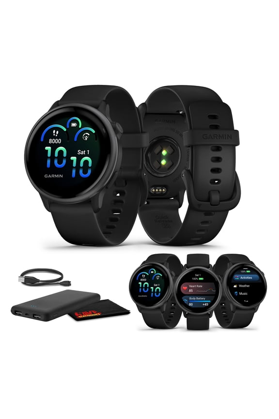 Vivoactive 6 Fitness GPS Smartwatch AMOLED Display Slate with Black Silicone Band, 11-Day Battery, 80+ Sports Modes, Activity Tracking Smart Features, Music, Contactless Payments Bundle