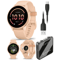thumbnail image 1 of Garmin Vivoactive 6 - Health & Wellness GPS Smartwatch, 1.2 in Bright AMOLED Display, Metallic Pink Dawn & Pink Dawn Band w/ Wearable4U White EarBuds Bundle, 1 of 11