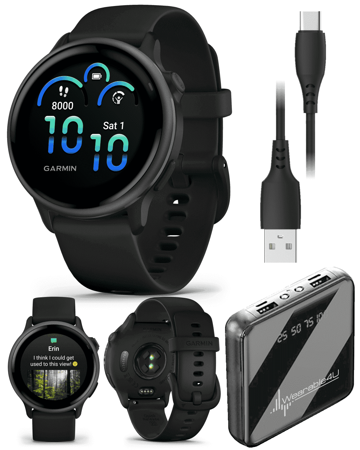 Garmin Vivoactive 6 - Health & Wellness GPS Smartwatch, 1.2 in Bright AMOLED Display, Slate with Black Band w/ Wearable4U PowerBank Bundle