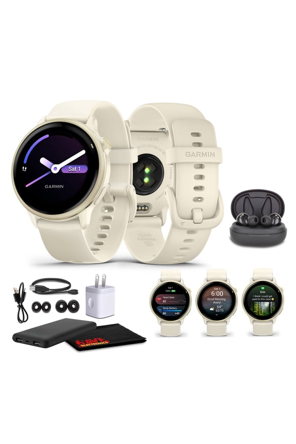 Vivoactive 6 Smartwatch Lunar Gold with Bone Silicone Band Best Fitness GPS Smart-watch with AMOLED Display, 11-Day Battery, Advanced Activity Tracking Watch Bundle For Men &Women