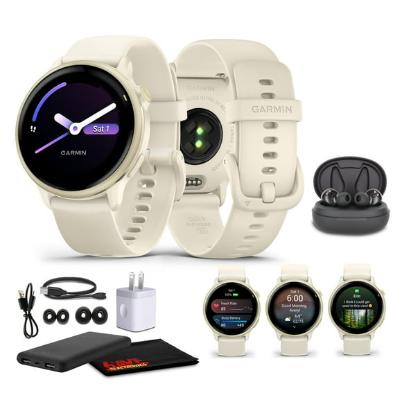 Garmin Vivoactive 6 Smartwatch Lunar Gold with Bone Silicone Band Best Fitness GPS Smart-watch with AMOLED Display, 11-Day Battery, Advanced Activity Tracking Watch Bundle For Men &Women