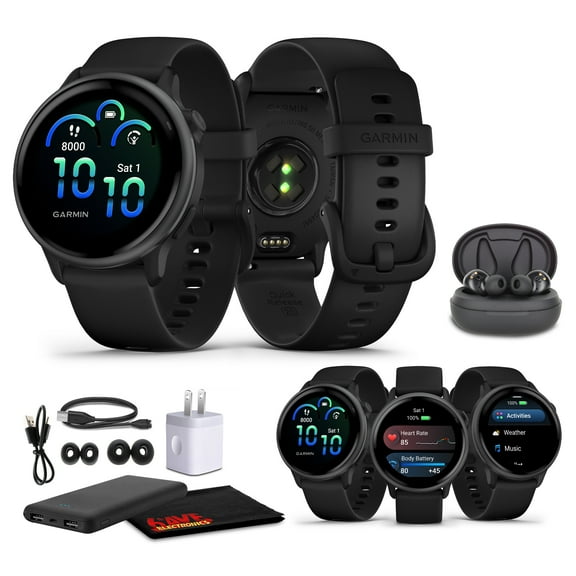 Garmin Vivoactive 6 Smartwatch Slate with Black Silicone Band Best Fitness GPS Smart watch with AMOLED Display, 11-Day Battery, 80+ Sports Apps, Advanced Activity Tracking Watch Bundle For Men &Women