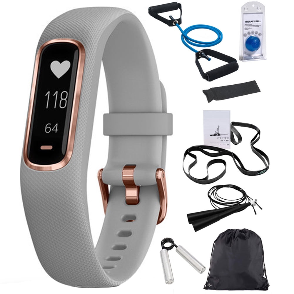 Garmin Vivosmart 4 Gray with Rose Gold Hardware S M 010 01995 12 with Deco Gear 7 Piece Fitness Kit