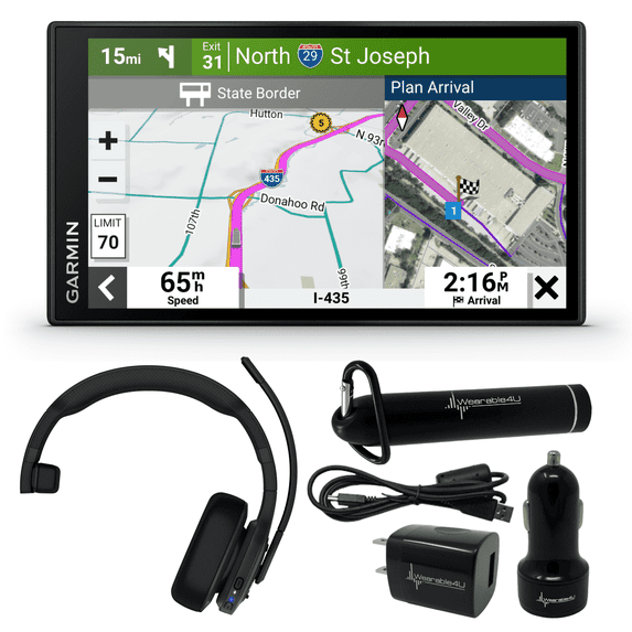 Garmin dēzl OTR610, Large, Easy-to-Read 6” GPS Truck Navigator, Custom Truck Routing with Garmin dezl Headset 100, Single-Ear Premium Trucking Headset and Wearable4U Power Pack Bundle
