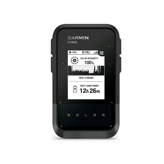 Garmin eTrex Solar, GPS Handheld Navigator, Unlimited Battery Life, Water Resistant