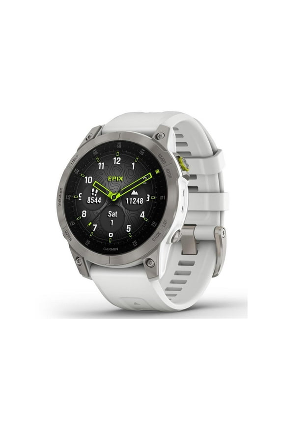 Open Box Garmin epix Gen 2, Premium active smartwatch, Health and wellness features, touchscreen AMOLED display, adventure watch with advanced features, white titanium