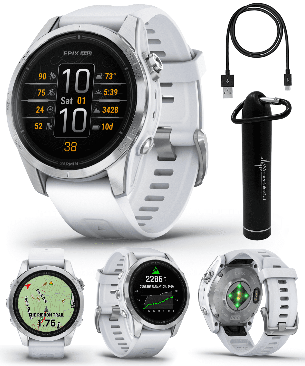 Garmin epix Pro Gen 2 42mm High Performance Smartwatch Advanced Training Technology Built in Flashlight Whitestone with Wearable4U Power Bank Bundle Walmart