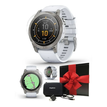 Garmin epix Pro (Gen 2) Sapphire 47mm (Titanium/Whitestone) Multisport AMOLED GPS Smartwatch | Gift Box Bundle with PlayBetter Screen Protectors, Wall Adapter & Hard Case