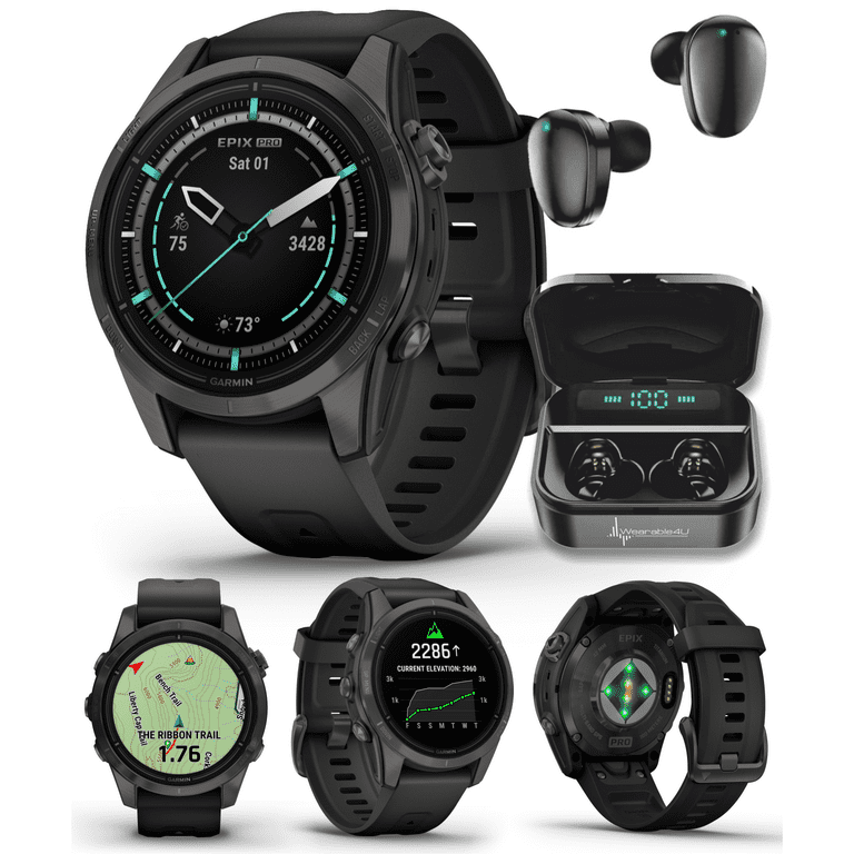 Garmin epix Pro (Gen 2) Sapphire Edition, 42mm, High Performance  Smartwatch, Advanced Training Technology, Built-in Flashlight, Black with  Wearable4U Black EarBuds Bundle 