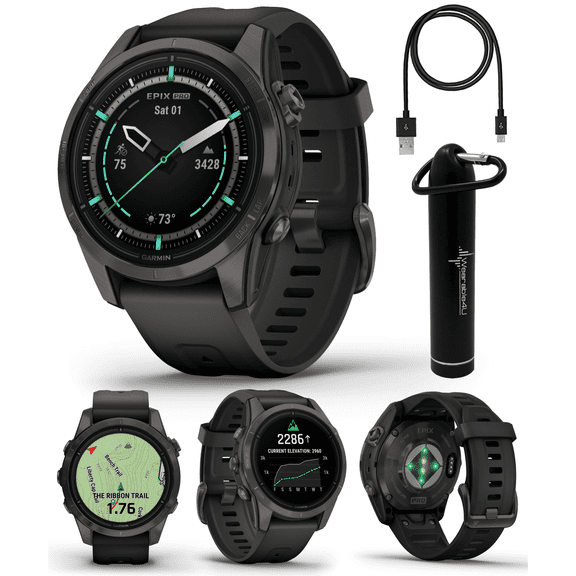 Garmin epix Pro (Gen 2) Sapphire Edition, 42mm, High Performance Smartwatch, Advanced Training Technology, Built-in Flashlight, Black with Wearable4U Power Bank Bundle