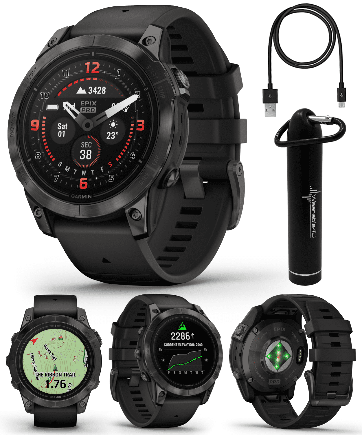  Garmin epix Gen 2 Pro Standard Edition, 47mm, Slate Gray/Black   AMOLED Display, High Performance Smartwatch, Advanced Training  Technology, Built-in Flashlight with Signature Gift Bundle : Electronics