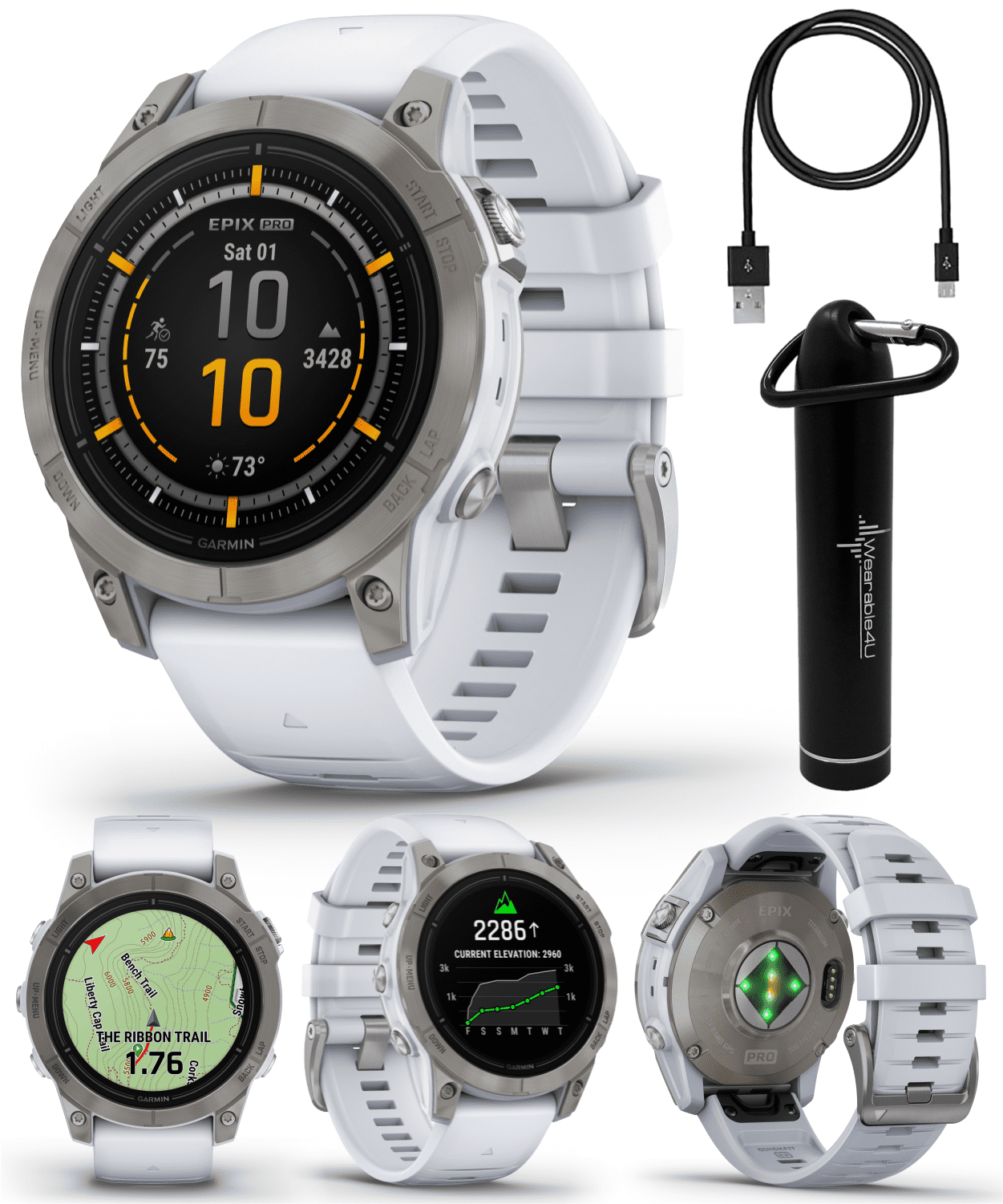  Garmin Epix Pro Gen 2 Sapphire: Titanium 51 mm  SmartwatchAMOLED Up to 31 Days Battery Life, Multisport & Outdoor GPS  Watch w/Flashlights & Wearable4U Gift Bundle : Electronics