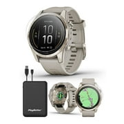 Garmin epix Pro (Gen 2) Sapphire (Soft Gold/Light Sand) 42mm Multisport AMOLED GPS Watch | Bundle with PlayBetter Screen Protectors & Portable Charger
