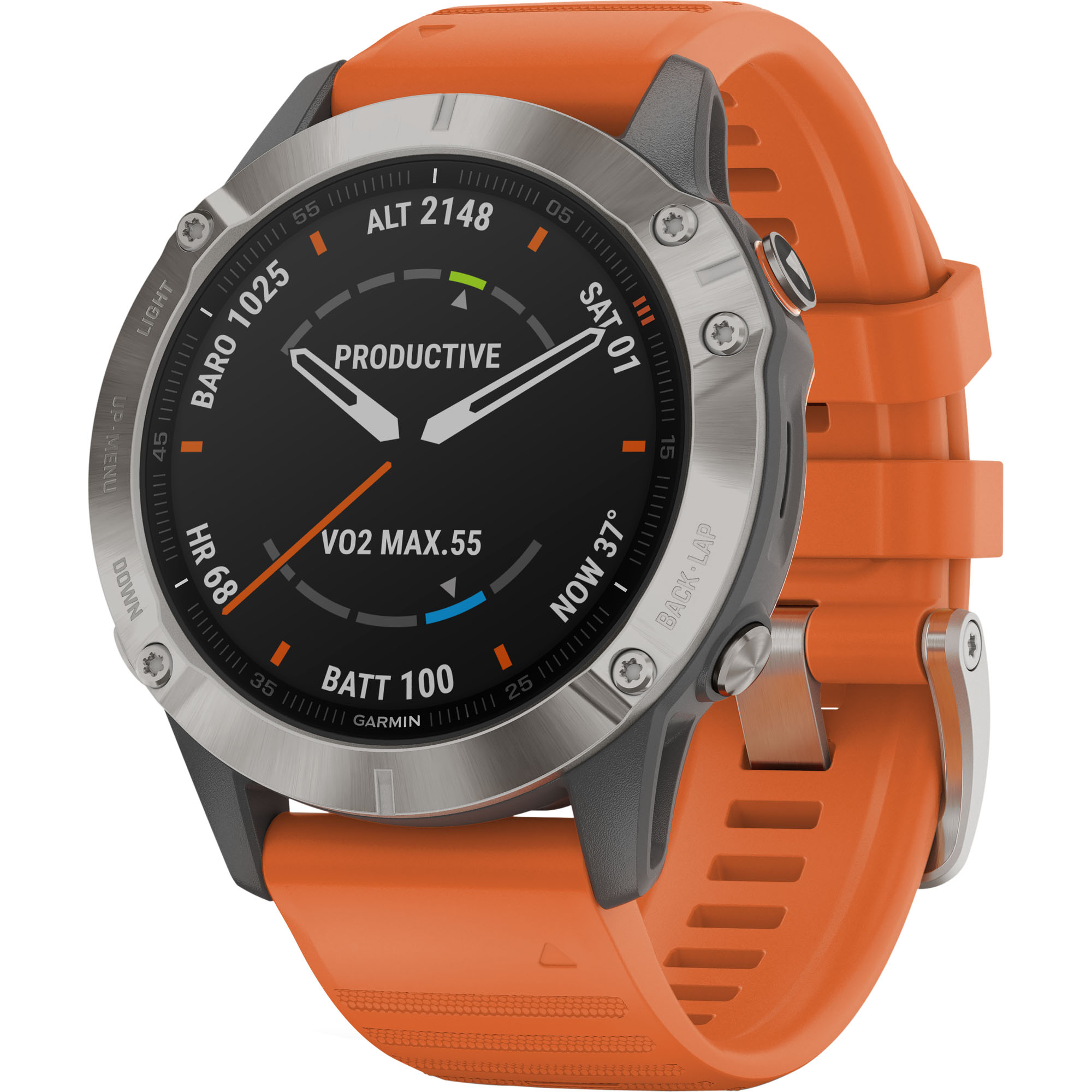 Garmin fēnix® 6 - Pro and Sapphire Editions - Titanium with Ember Orange Band - image 1 of 11