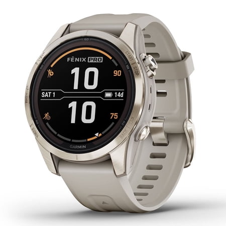 Garmin fenix 7S Pro Sapphire Solar, Multisport GPS Smartwatch, Built-in Flashlight, Solar Charging Capability, Sand