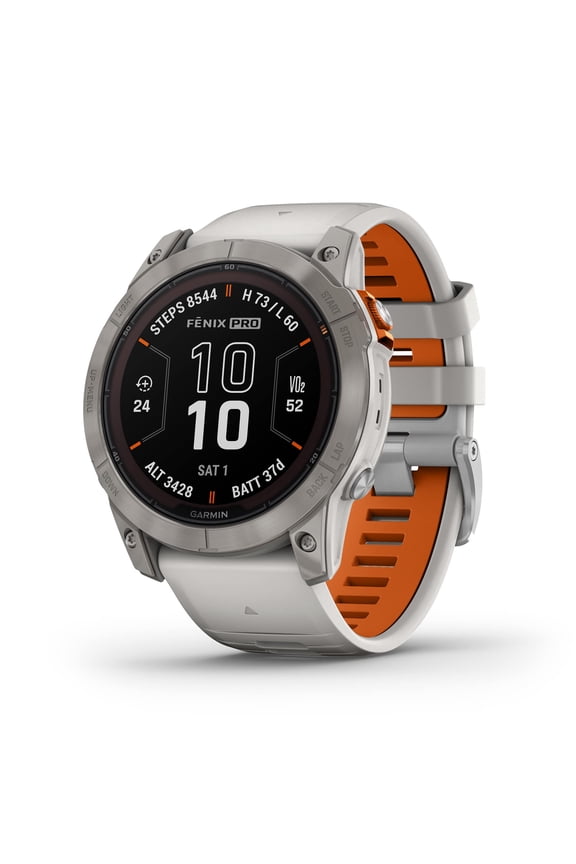 fēnix 7X Pro Sapphire Solar, Multisport GPS Smartwatch, Built-in Flashlight, Solar Charging Capability, Fog Gray/Ember Orange