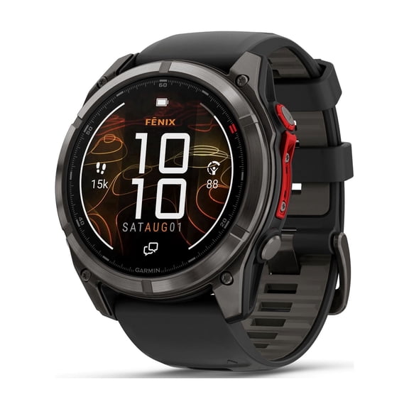 Garmin fenix 8 Pro – 51 mm, MicroLED, Sapphire, Carbon Gray DLC Titanium with Black/Pebble Gray Silicone Band