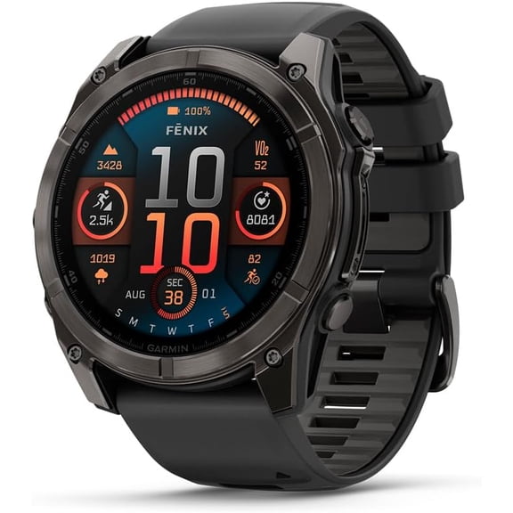 Garmin fnix 8, Sapphire, 51mm, DLC Titanium, Black/Pebble Gray (SOLD WITHOUT MANUFACTURER WARRANTY)