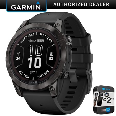 Garmin fenix 7 Pro Sapphire Solar, GPS Smartwatch, Built-in Flashlight (Black) Bundle with 2 Year Enhanced Protection Pack