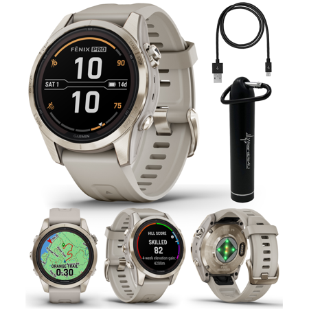Wearable4U - Garmin Fenix 7S Pro Sapphire Solar Edition: 42 mm Smartwatch | Up to 14 Days Battery Life, Multisport & Outdoor High-Performance Multi-Band GPS Watch w/Flashlights.