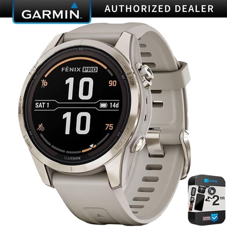 Garmin fenix 7S Pro Solar, Sapphire, Soft Gold Steel, Light Sand Bundle with 2 Year Enhanced Protection Pack