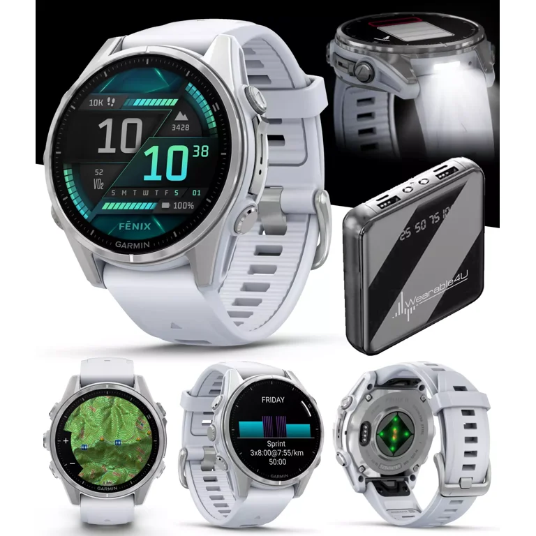 Garmin Fenix 8 43 mm, AMOLED Multisport GPS Smartwatch, Silver with Whitestone Silicone Band, Built-in LED Flashlight with Power Bank Garmin Fenix 8 43 mm, AMOLED Multisport GPS Smartwatch, Silver with Whitestone Silicone Band, Built-in LED Flashlight with Power Bank