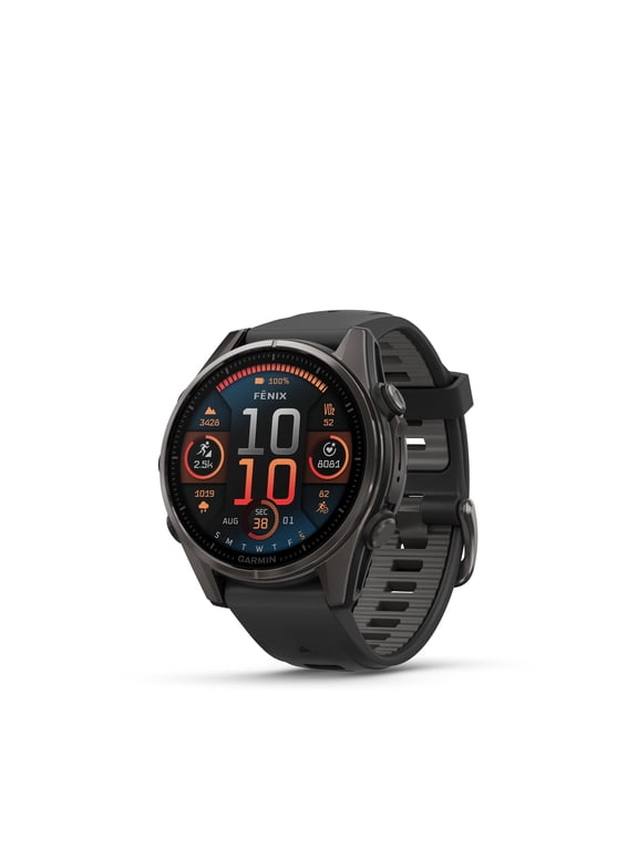 Fenix 8 43 mm AMOLED Sapphire Watch Carbon Gray DLC Titanium Black/Pebble Gray Band