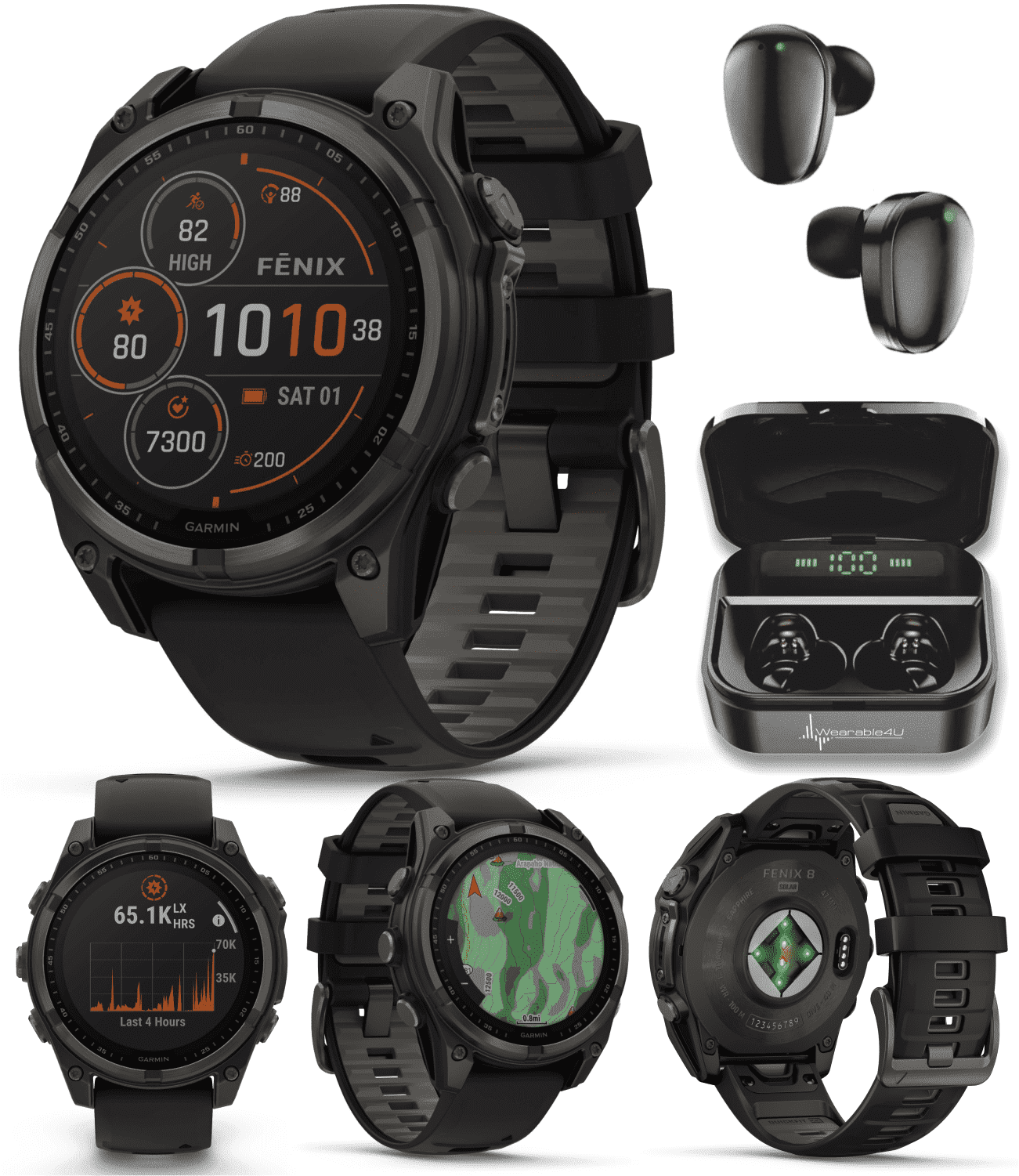 Garmin Fenix 8 51 mm Solar Sapphire Carbon Gray DLC Titanium with Black Pebble Gray Silicone Band GPS Smartwatch with Power Bank Walmart