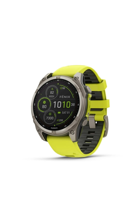 fenix® 8 – 47 mm, Solar, Sapphire, Premium Multisport GPS Smartwatch, Long-Lasting Battery Life, Dive-Rated, Built-in LED Flashlight, Titanium with Amp Yellow/Graphite Band