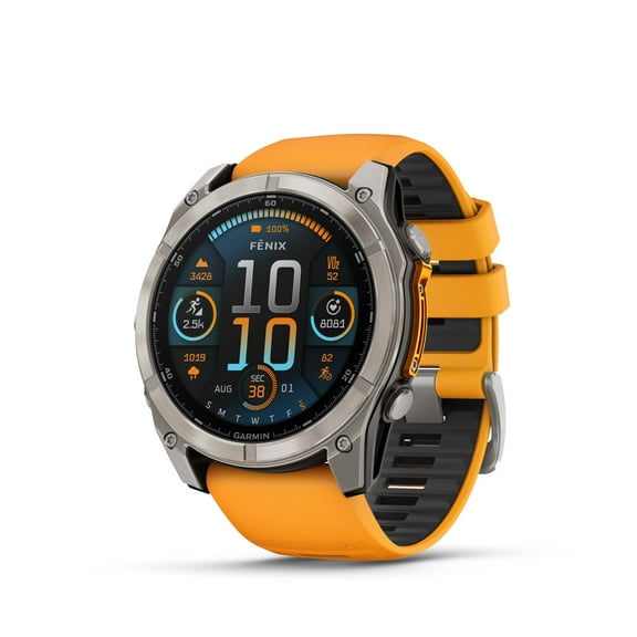Garmin fenix® 8 – 51 mm, AMOLED, Sapphire, Premium Multisport GPS Smartwatch, Long-Lasting Battery Life, Dive-Rated, Built-in LED Flashlight, Titanium with Spark Orange/Graphite Band