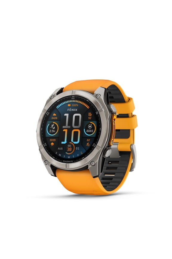 Fenix 8 51 mm Titanium Case with Orange Watch Band, 1 Pack