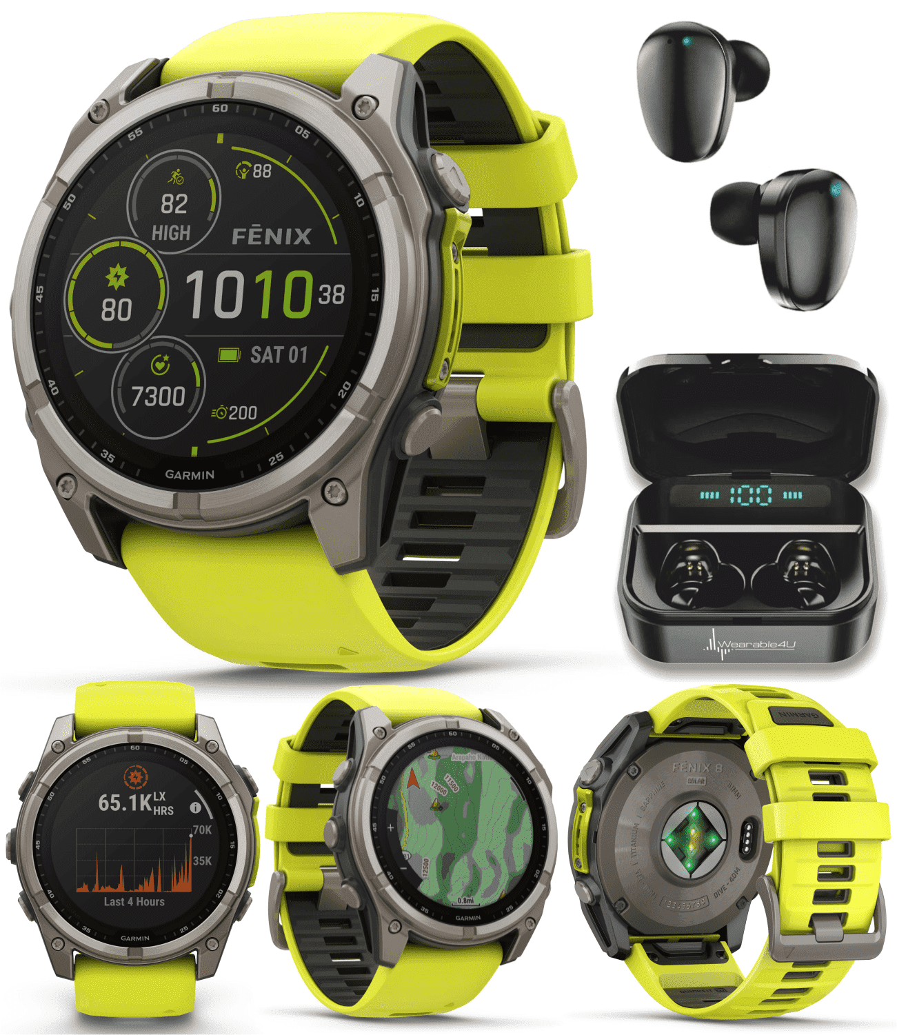Garmin fenix 8 - 51 mm, Solar, Sapphire Amp Yellow/Graphite Silicone GPS AMOLED Smartwatch with Wearable4U Black EarBuds Bundle
