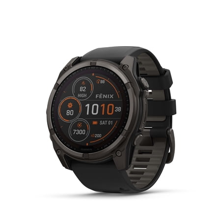 Garmin fenix 8 51 mm, Solar, Sapphire, Premium Multisport GPS Smartwatch, Long-Lasting Battery Life, Dive-Rated, Built-in LED Flashlight, Carbon Gray DLC Titanium with Pebble Gray Band