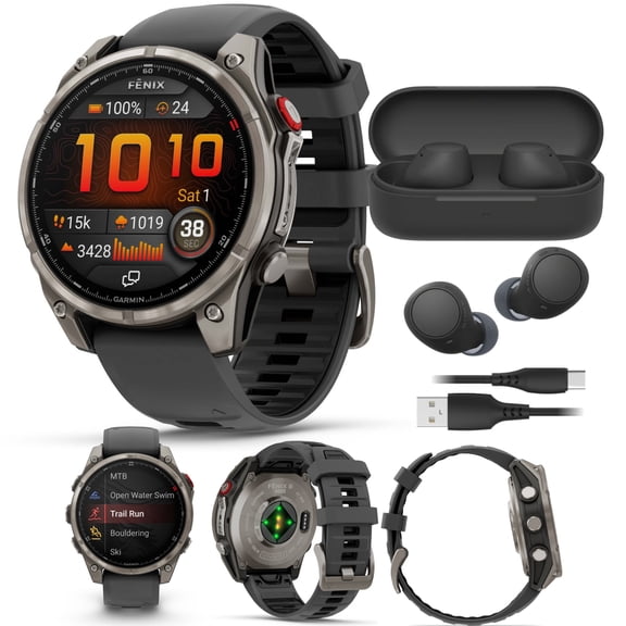 Garmin fenix 8 Pro Sapphire 47mm AMOLED (Titanium Graphite/Black) GPS Smartwatch Bundle with Wireless Earbuds (Black) (2 Items)