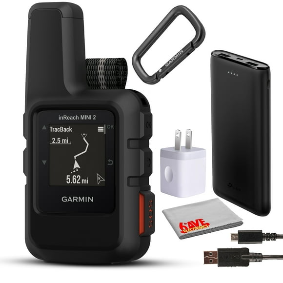 Garmin inReach Mini 2 Compact Satellite Communicator, Lightweight Rugged Design, Portable Handheld GPS for Hiking, Text Messaging Device Bundle With Accessories (Black)