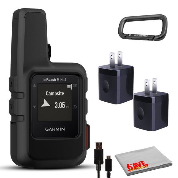 Garmin inReach Mini 2 Portable GPS Handheld for Hiking, Two-Text Messaging Device Bundle with Accessories (Black)