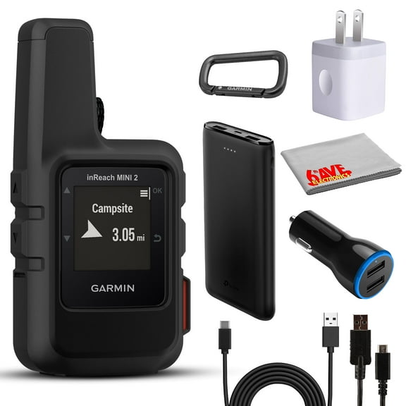 Garmin inReach Mini 2 Portable Handheld GPS for Hiking, Text Messaging Device Bundle with Accessories (Black)