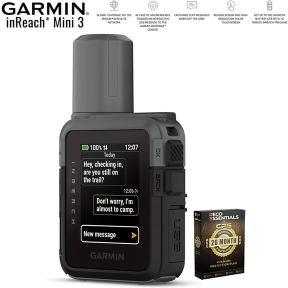 Garmin inReach Mini 3 Compact SOS Satellite Communicator with Touchscreen 010-03387-00 Bundle with Deco Essentials Exclusive 26 Month CPS Enhanced Protection Pack