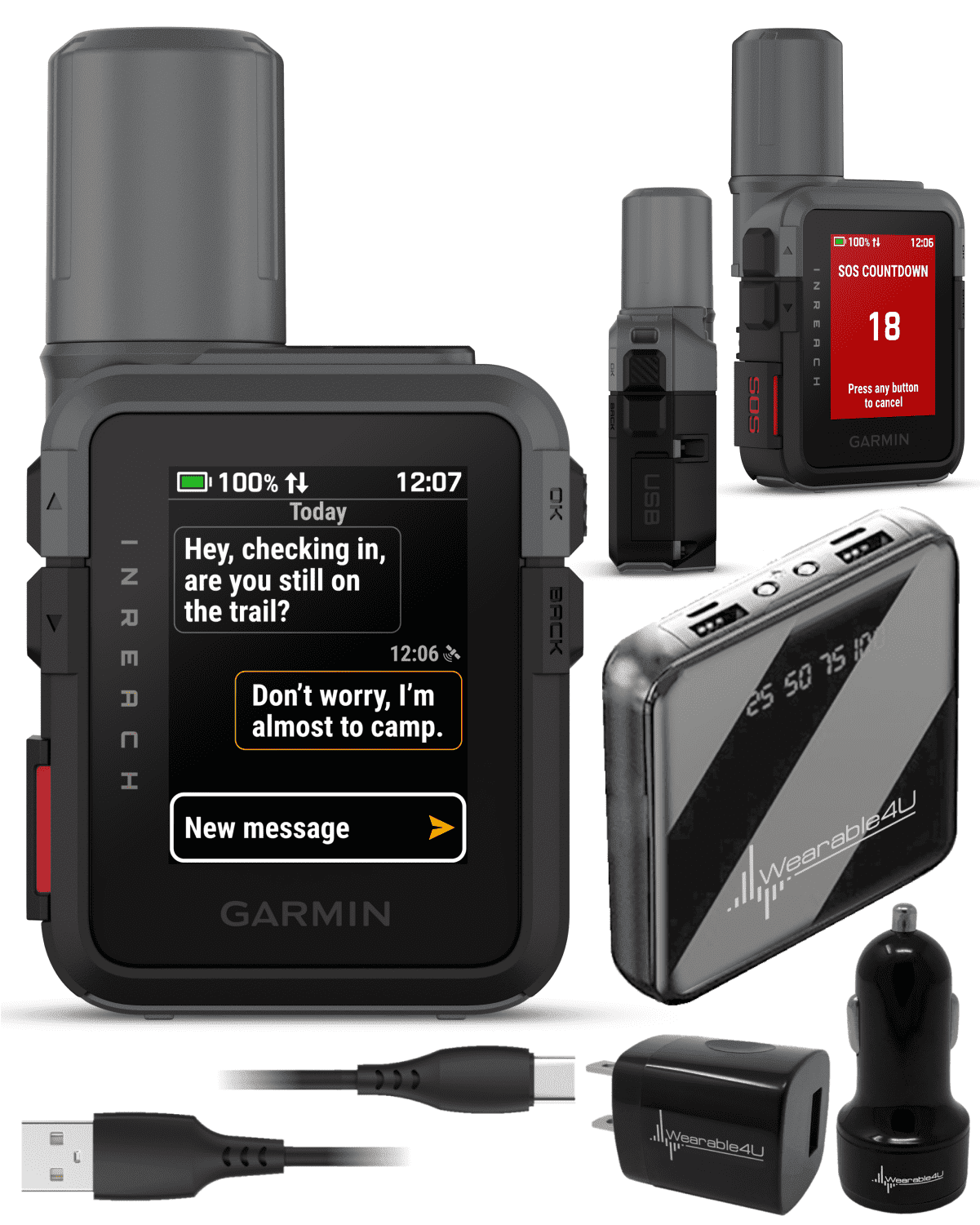 Garmin inReach Mini 3 Rugged Compact Global Satellite Communicator with Color Touchscreen, Two-Way Texting, Emergency SOS Messaging w/ Wearable4U Power Bundle