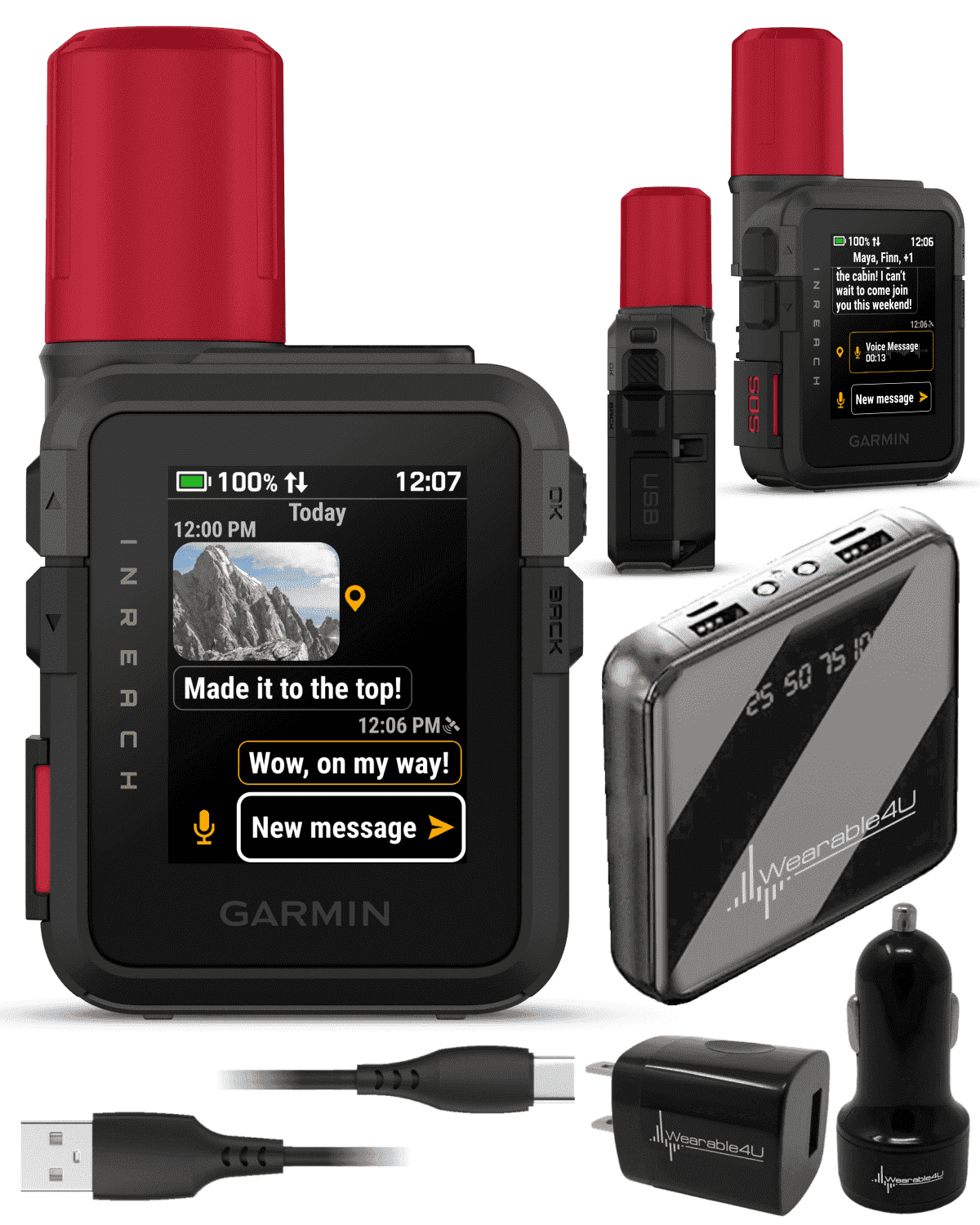 Garmin inReach Mini 3 Plus Rugged Global Satellite Communicator with Touchscreen Texting, Photo & Voice Messaging, Emergency SOS Messages w/ Wearable4U Power Bundle