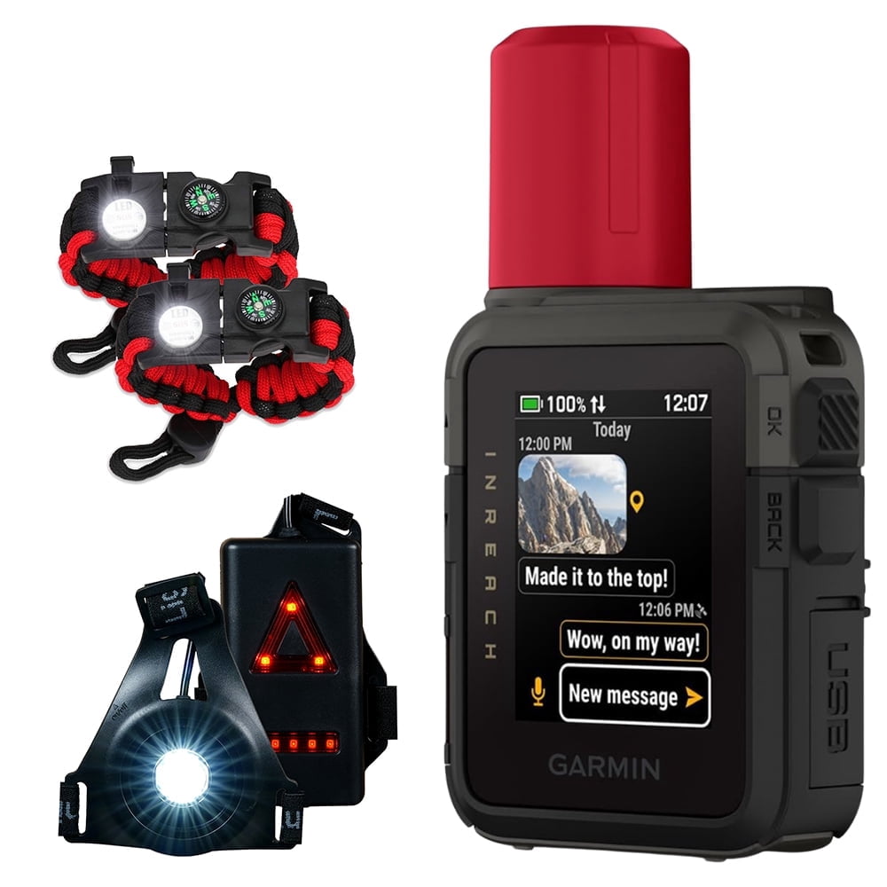 Garmin inReach Mini 3 Plus, Rugged Global Satellite Communicator with Touchscreen 010-03387-10 Bundle with Deco Essentials 2-Pack Emergency Paracord Bracelet and Wearable Front & Rear Safety Light
