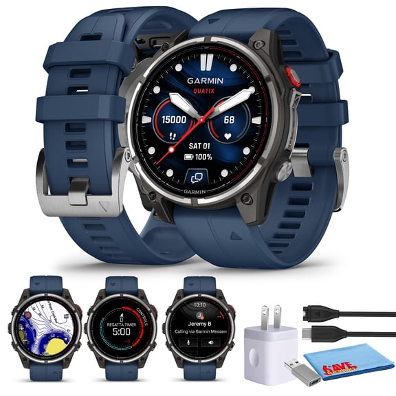 Garmin quatix 8 Pro 47mm Nautical Smartwatch Bundle with inReach Satellite LTE AMOLED Display Bundle With Charger Adapter and Cleaning Cloth