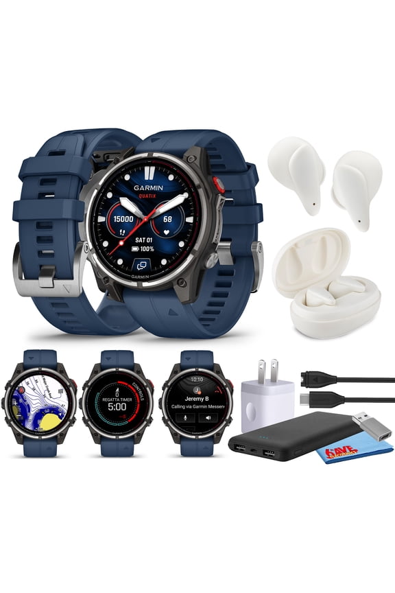 quatix 8 Pro 47mm, Ultimate Nautical Smartwatch with inReach Satellite Technology and LTE Connectivity, AMOLED Display Bundle With Charger and Wireless Earbuds