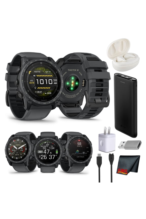 tactix 8 Tactical Smartwatch, 51mm AMOLED, Titanium Sapphire Case, Applied Ballistics Ultralight, Multiband GPS, Built-In Flashlight, Slate Gray Cerakote Bundle