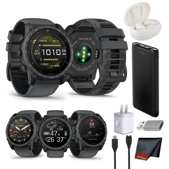 Garmin tactix 8 Tactical Smartwatch, 51mm AMOLED, Titanium Sapphire Case, Applied Ballistics Ultralight, Multiband GPS, Built-In Flashlight, Slate Gray Cerakote Bundle
