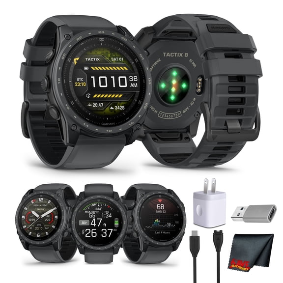 Garmin tactix 8 Tactical Smartwatch 51mm, AMOLED Touchscreen, Multiband GPS, Applied Ballistics Ultralight Solver, Titanium Sapphire Construction, LED Flashlight, Slate Gray Cerakote Bundle
