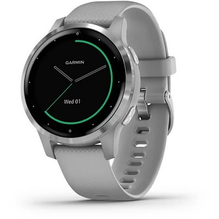 Open Box Garmin vívoactive® 4S Silver Stainless Steel Bezel with Powder Gray Case and Silicone Band