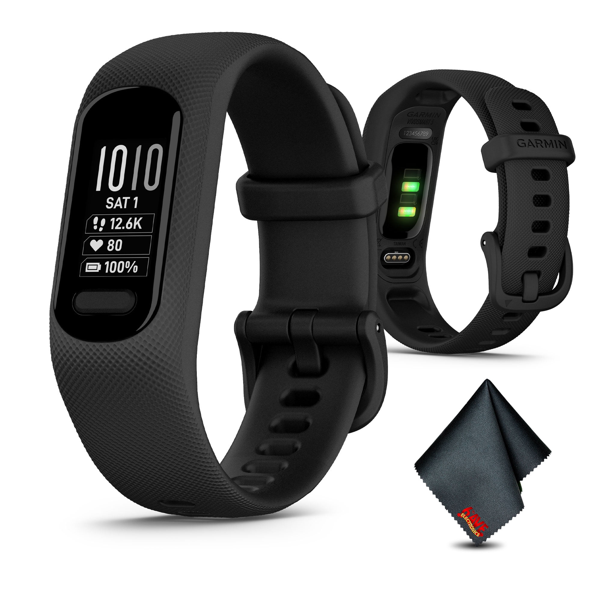 vívosmart 5, Fitness Tracker, Long-Lasting Battery, Simple Design, Black Large Bundle With Microfiber Cleaning Cloth