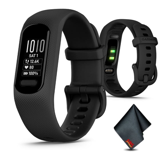 Garmin vvosmart 5, Fitness Tracker, Long-Lasting Battery, Simple Design, Black Large Bundle With Microfiber Cleaning Cloth