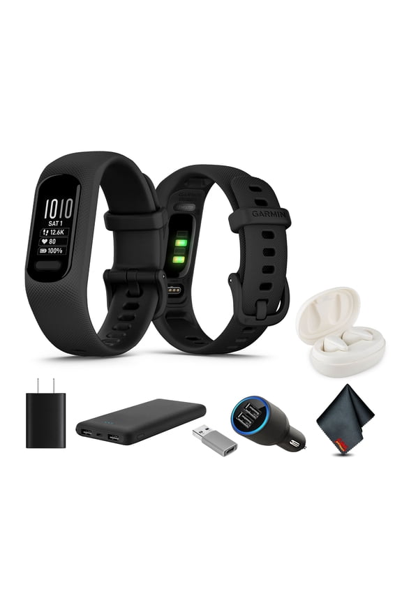 vívosmart 5, Fitness Tracker, Long-Lasting Battery, Simple Design, Black Large Bundle With USB Wall Charger + More